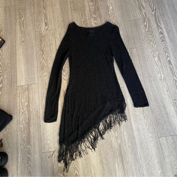 American Vintage Other - Vintage y2k 2000’s black knit mesh asymmetrical hem fringe midi summer cover y2k